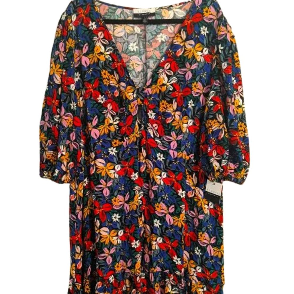 🆕 NWT ELOQUII Elements Tropical Floral Print Flounce Dress